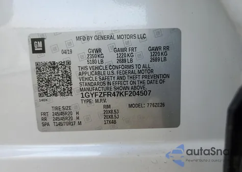 2019 Cadillac Xt4 Sport z USA, uszkodzony, nr VIN 1GYFZFR47KF204507